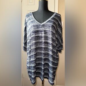 Calvin Klein Jeans Women’s XXL Blue White Striped V-Neck T-Shirt Relaxed Fit